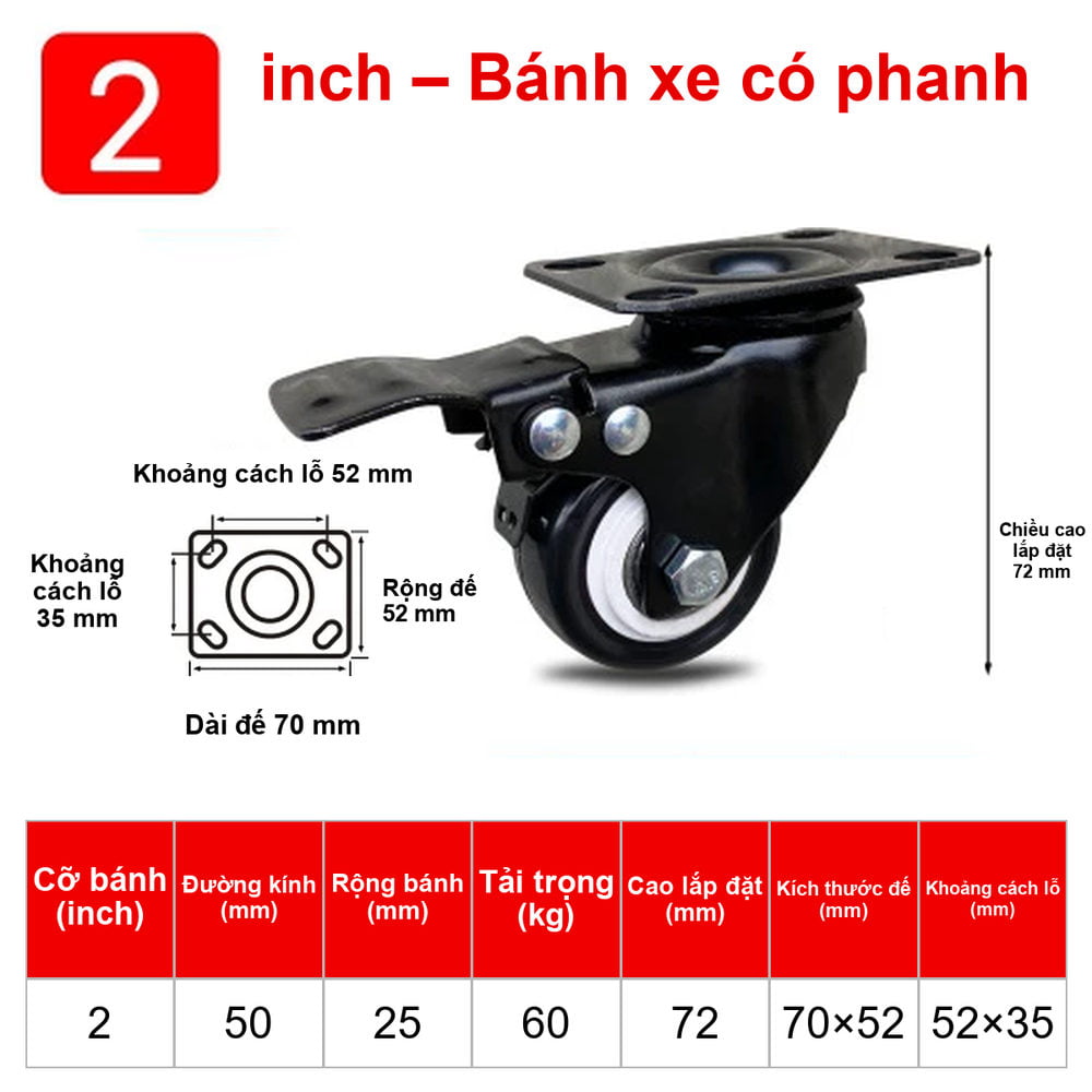 BÁNH XE CỔ XOAY - 60KG 1 BÁNH XE CỔ XOAY - 60KG