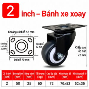 BÁNH XE CỔ XOAY - 60KG 3 Banh xe xoay khong phanh 2 inch